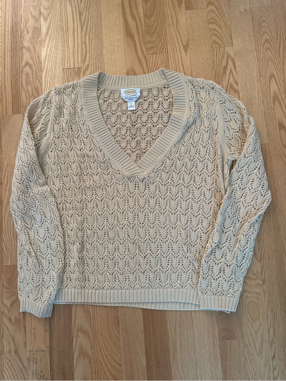 Talbots V-neck Crochet Cotton Transitional Pullover Large
